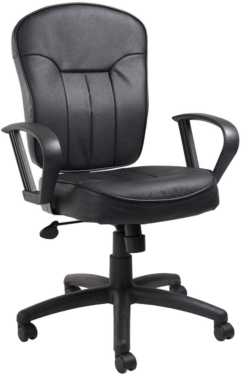 Boss Black Leather Task Chair with Arms [B1562] Boss Office Products Loop Arms Task Chair B1562