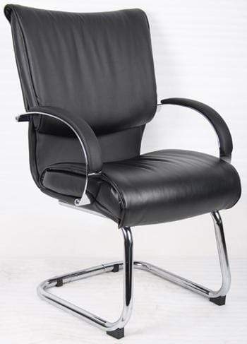 Boss Black Leather Visitor Chair [B9709] Boss Office Products Chrome Upgrade (+$35) Guest Chair B9709-CS