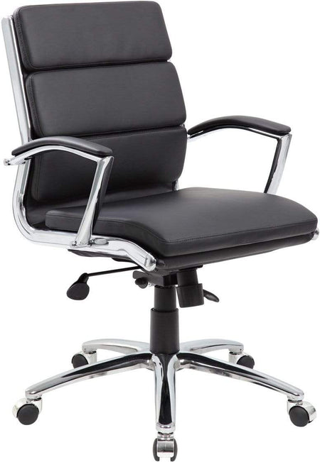Boss Executive CaressoftPlus Mid Back Chair with Metal Chrome Finish [B9476-BK] Boss Office Products Black Executive Chair B9476-BK