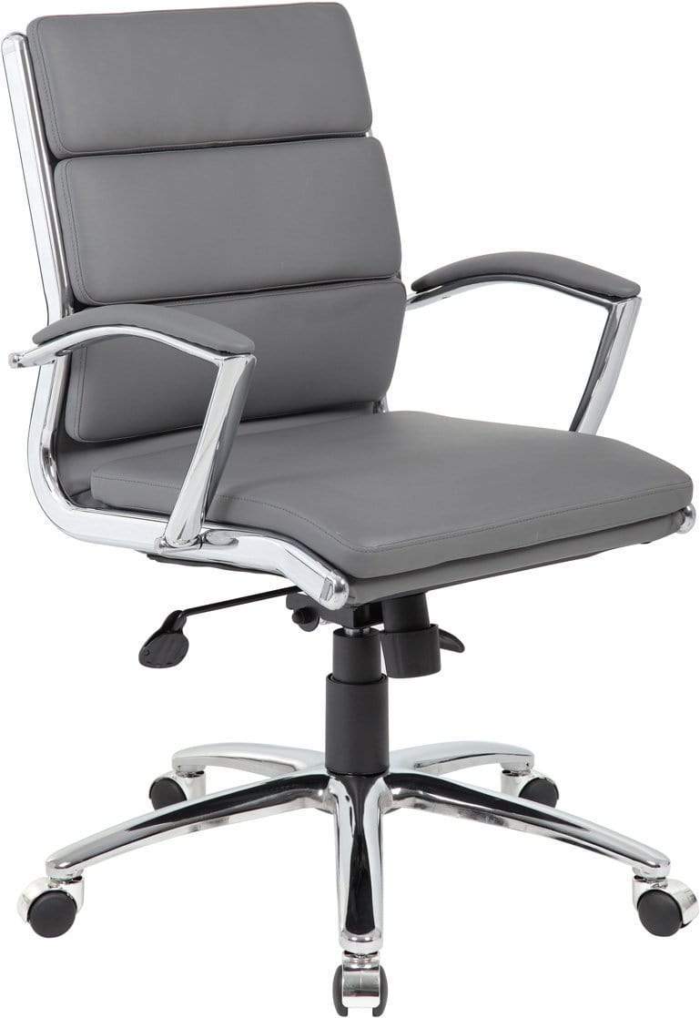 Boss Executive CaressoftPlus Mid Back Chair with Metal Chrome Finish [B9476-BK] Boss Office Products Grey Executive Chair B9476-GY