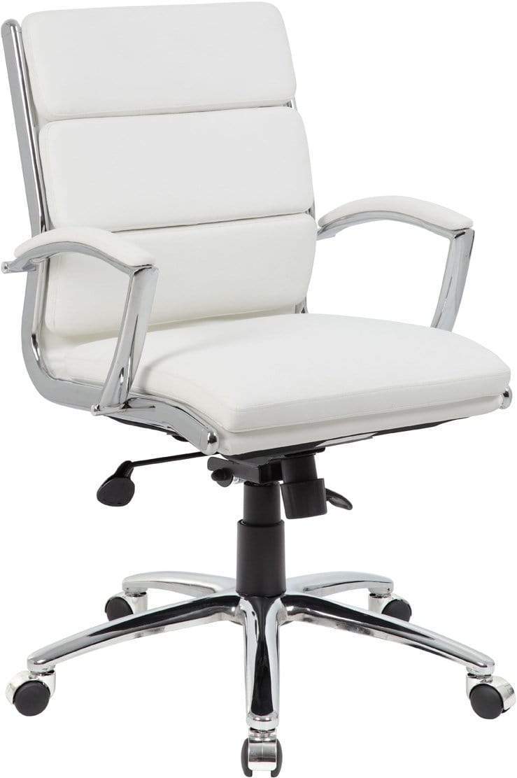 Boss Executive CaressoftPlus Mid Back Chair with Metal Chrome Finish [B9476-BK] Boss Office Products White Executive Chair B9476-WT