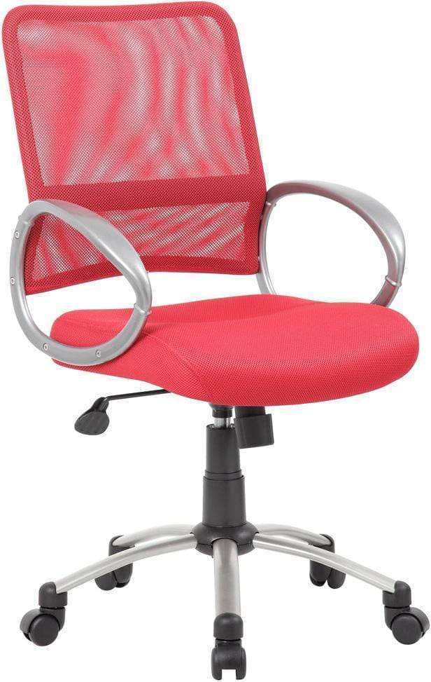 Boss Mesh Back with Pewter Finish Task Chair [B6416] Boss Office Products Red Mesh Chair B6416-RD