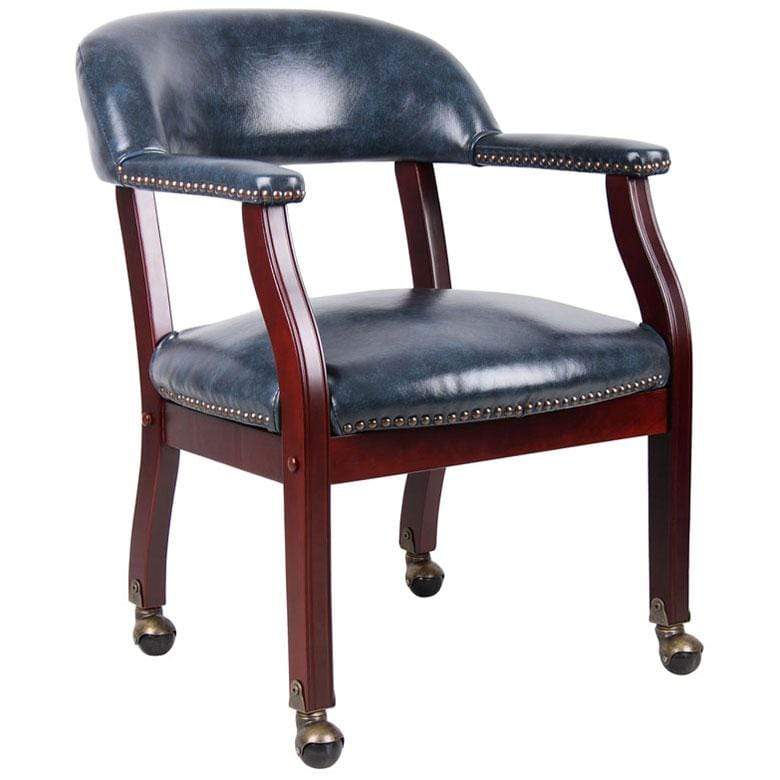 Boss Traditional Captain's Guest Chair [B9540] Boss Office Products Blue BE / Add Casters (+$5.00) Executive Chair B9545-BE
