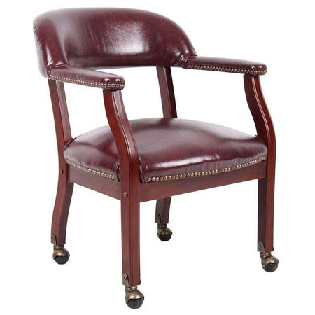 Boss Traditional Captain's Guest Chair [B9540] Boss Office Products Oxblood BY / Add Casters (+$5.00) Executive Chair B9545-BY