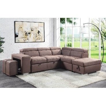 Acme Furniture Acoose Sleeper Sectional Sofa - Rf Chaise in Brown Fabric LV01025-2