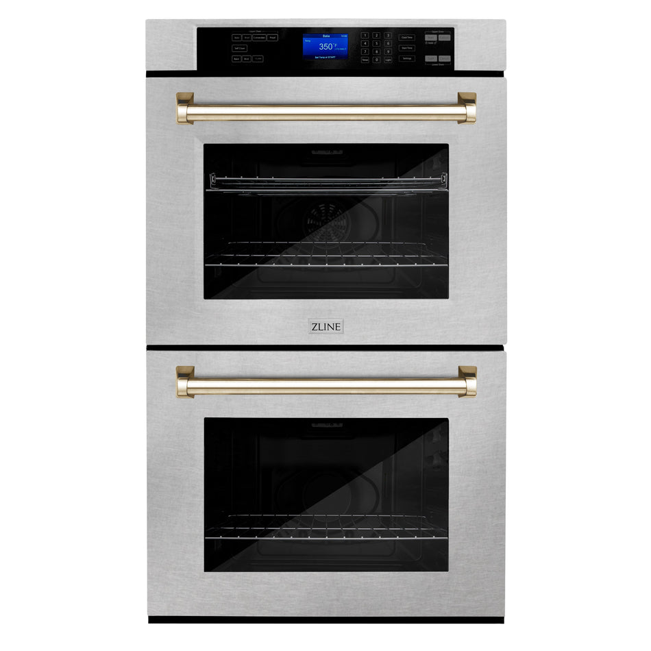 ZLINE 30 in. Autograph Edition Double Wall Oven with Self Clean and True Convection in DuraSnow Stainless Steel and Accents (AWDSZ-30)