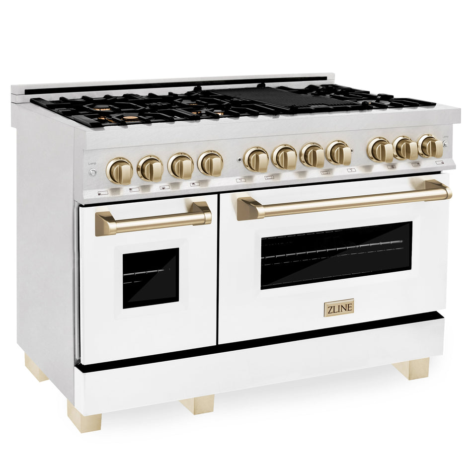 ZLINE Autograph Edition 48 in. 6.0 cu. ft. Dual Fuel Range with Gas Stove and Electric Oven in DuraSnow Stainless Steel with White Matte Door and Accents (RASZ-WM-48)