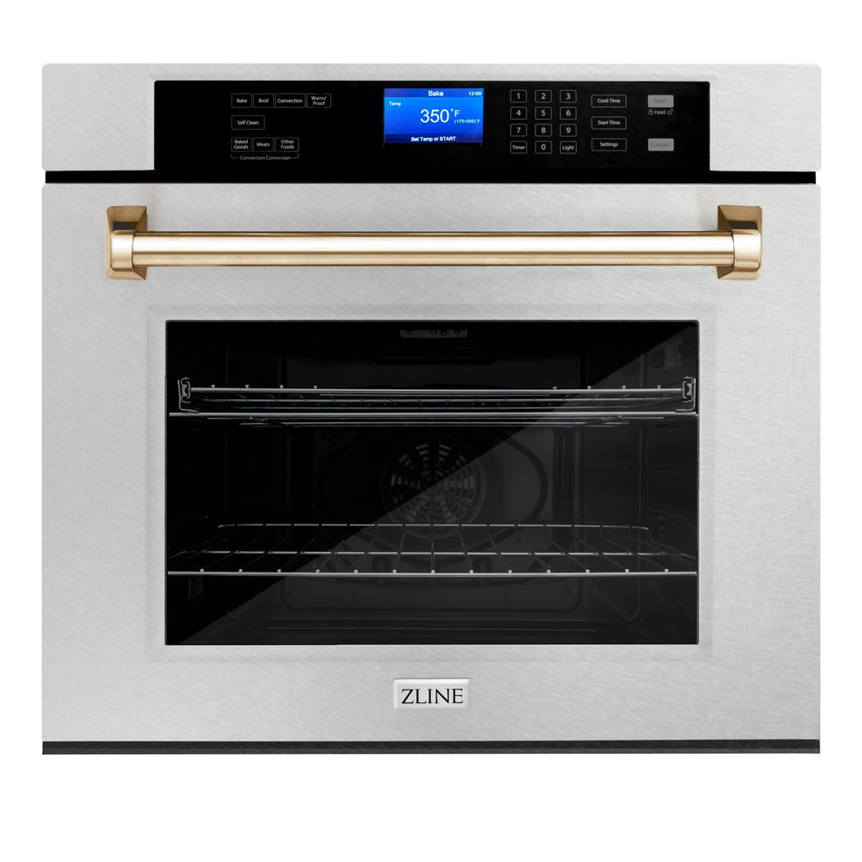 ZLINE 30 in. Autograph Edition Single Wall Oven with Self Clean and True Convection in DuraSnow Stainless Steel and Accents (AWSSZ-30)